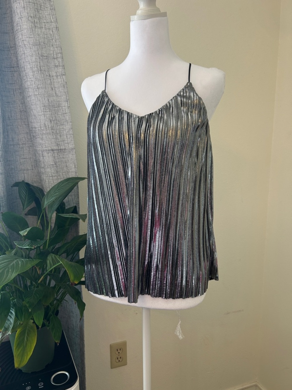 Express Metallic Pleated Silver Cami